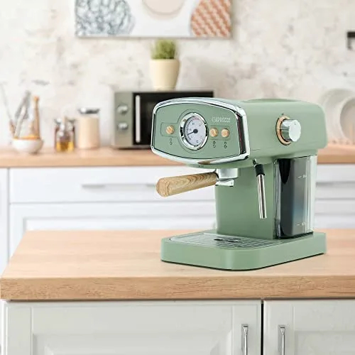 Caprizze ▫️ Máquina de café expresso semiautomática Kai, 1050 W, 15 bar, capacidade para 5 chávenas de café com bico de vapor, cor verde mate 2