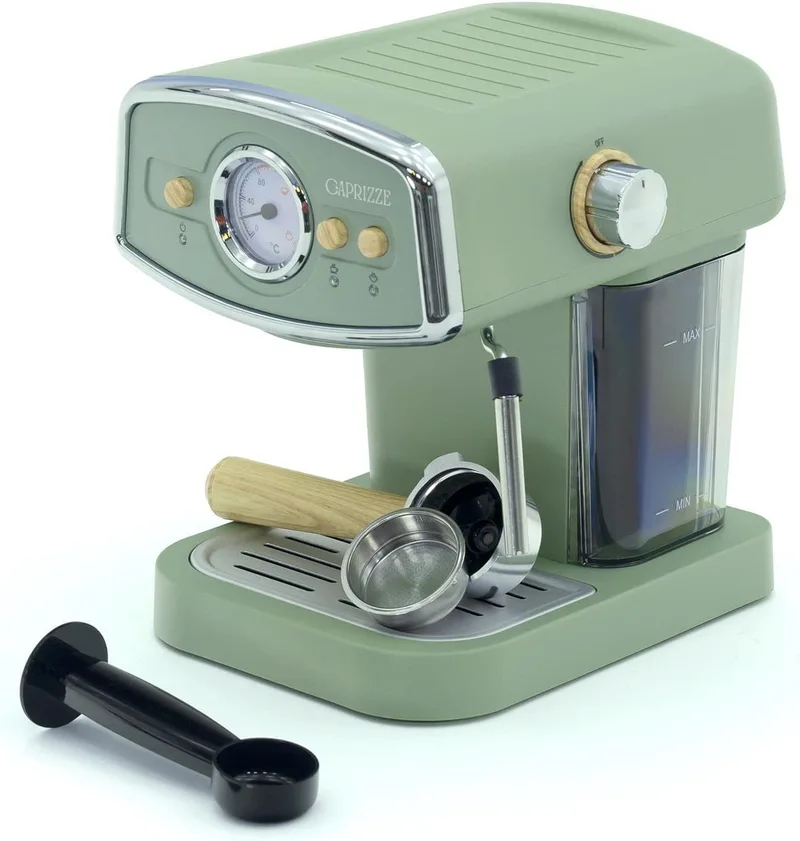 Caprizze ▫️ Máquina de café expresso semiautomática Kai, 1050 W, 15 bar, capacidade para 5 chávenas de café com bico de vapor, cor verde mate