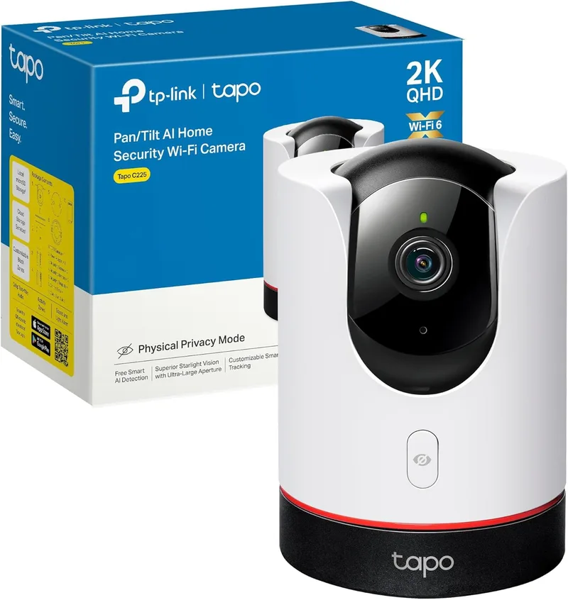 Tapo ▫️ Câmera de vigilância C225 - IA, 360°, 2K QHD, inteligência artificial, visão noturna, áudio bidirecional, deteção de movimento, compatível com cartão SD de 512 GB, controlo remoto, configuração fácil