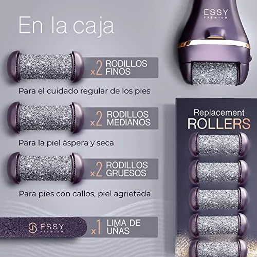 Essy ▫️ Lima Aparelho Elétrico para os Pés com 5 Rolos de Recambio (Roxo) 6