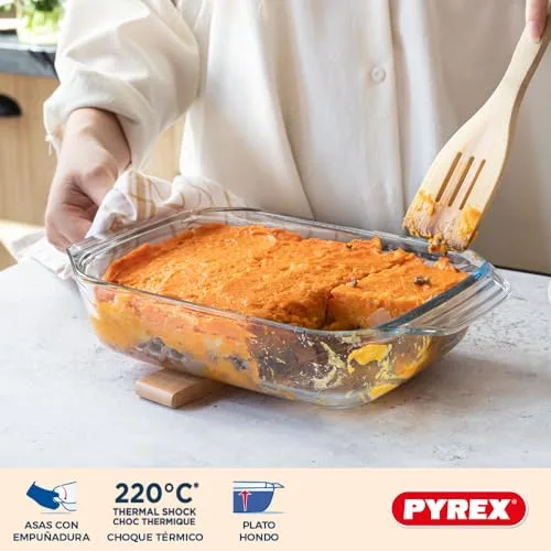 PYREX ▫️ Conjunto de 3 tabuleiros retangulares para forno, para 2 a 6 pessoas, 3 tamanhos, vidro de borossilicato, pegas largas, extrema resistência, adequado para a máquina de lavar louça 3