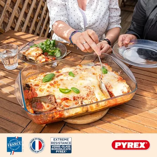 PYREX ▫️ Conjunto de 3 tabuleiros retangulares para forno, para 2 a 6 pessoas, 3 tamanhos, vidro de borossilicato, pegas largas, extrema resistência, adequado para a máquina de lavar louça 5