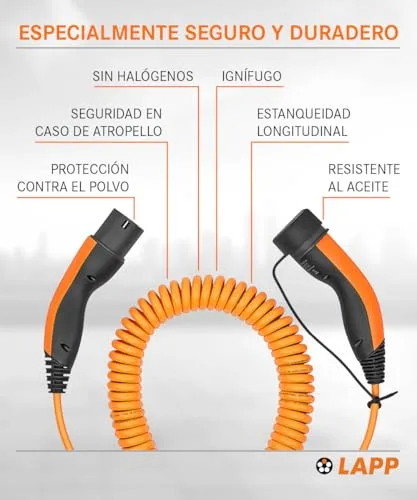 Lapp ▫️ Mobility Cabo de Carregamento para VE Tipo 2 - Cabo em espiral 11 kW, 20 A, trifásico, resistente ao pó e à água (IP55), flexível, compatível com todos os veículos elétricos e híbridos europeus, 5 m, preto 3