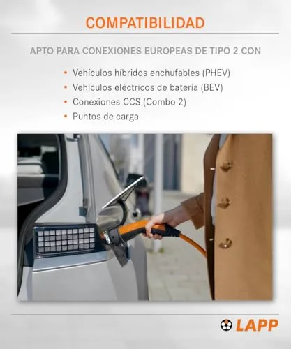 Lapp ▫️ Mobility Cabo de Carregamento para VE Tipo 2 - Cabo em espiral 11 kW, 20 A, trifásico, resistente ao pó e à água (IP55), flexível, compatível com todos os veículos elétricos e híbridos europeus, 5 m, preto 7