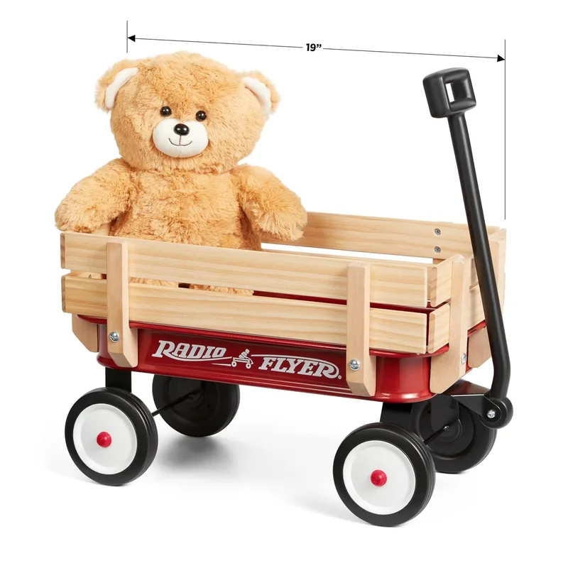 Radio Flyer ▫️ O Meu Primeiro Vagão de Aço e Madeira com Ursinho de Peluche, Vagão de Brincar Vermelho, para crianças com mais de 1 ano e meio