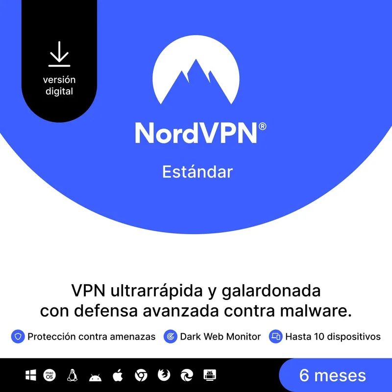 NordVPN ▫️ Standard, 10 dispositivos, 6 meses, VPN e cibersegurança, código digital