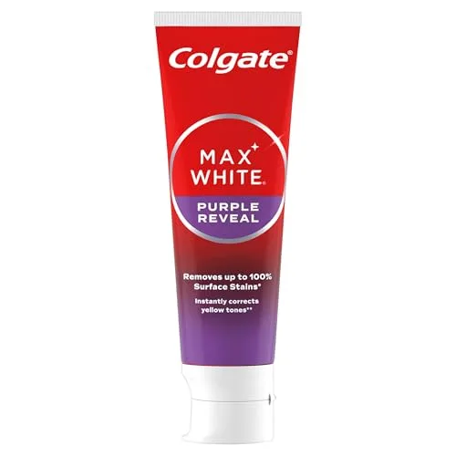 Colgate ▫️ Pasta de dentes branqueadora Max White Purple Reveal, 4 unidades x 75 ml, pasta de dentes branqueadora com tecnologia de correção ótica da cor, corrige instantaneamente* os tons amarelados 2