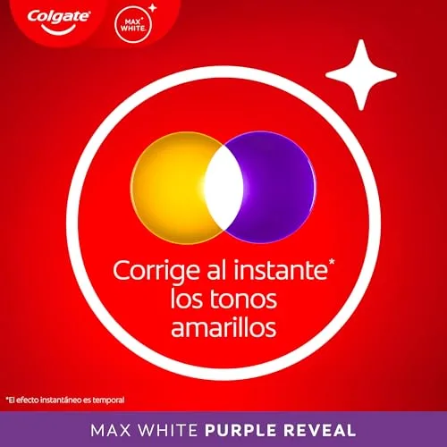 Colgate ▫️ Pasta de dentes branqueadora Max White Purple Reveal, 4 unidades x 75 ml, pasta de dentes branqueadora com tecnologia de correção ótica da cor, corrige instantaneamente* os tons amarelados 6