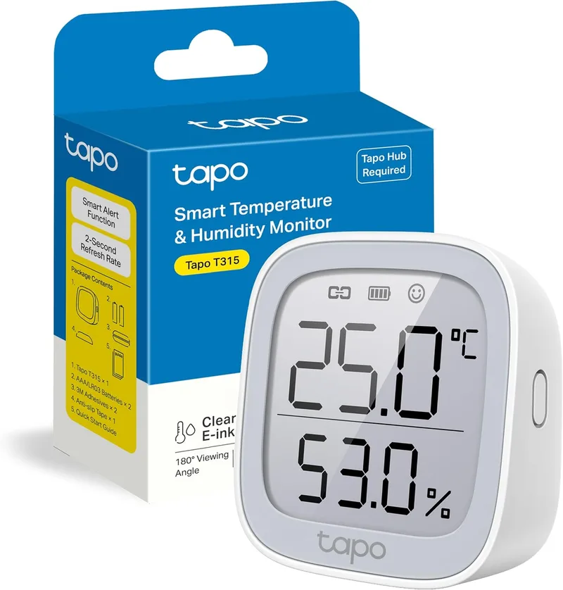Tapo ▫️ T315 – Monitor de temperatura e humidade, alta precisão, automação doméstica, até 2 anos de autonomia da bateria, requer um concentrador