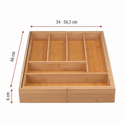 alpina ▫️ Organizador de gavetas - Organizador de talheres para gaveta de cozinha extensível 46x34-56,5x6 cm - Caixa organizadora para utensílios com até 8 compartimentos - Para utensílios de cozinha, óculos de sol e muito mais - Bambu 2