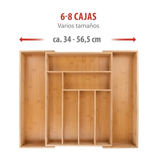 alpina ▫️ Organizador de gavetas - Organizador de talheres para gaveta de cozinha extensível 46x34-56,5x6 cm - Caixa organizadora para utensílios com até 8 compartimentos - Para utensílios de cozinha, óculos de sol e muito mais - Bambu 4