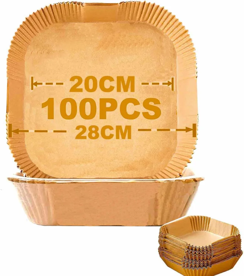 Jeffica ▫️ Papel para fritadeira de ar quente, 100 unidades de 20 cm para Cosori Cecotec 5,5 L, resistente ao óleo, impermeável, descartável e antiaderente para fritadeiras sem óleo de 5,0-6,0 L