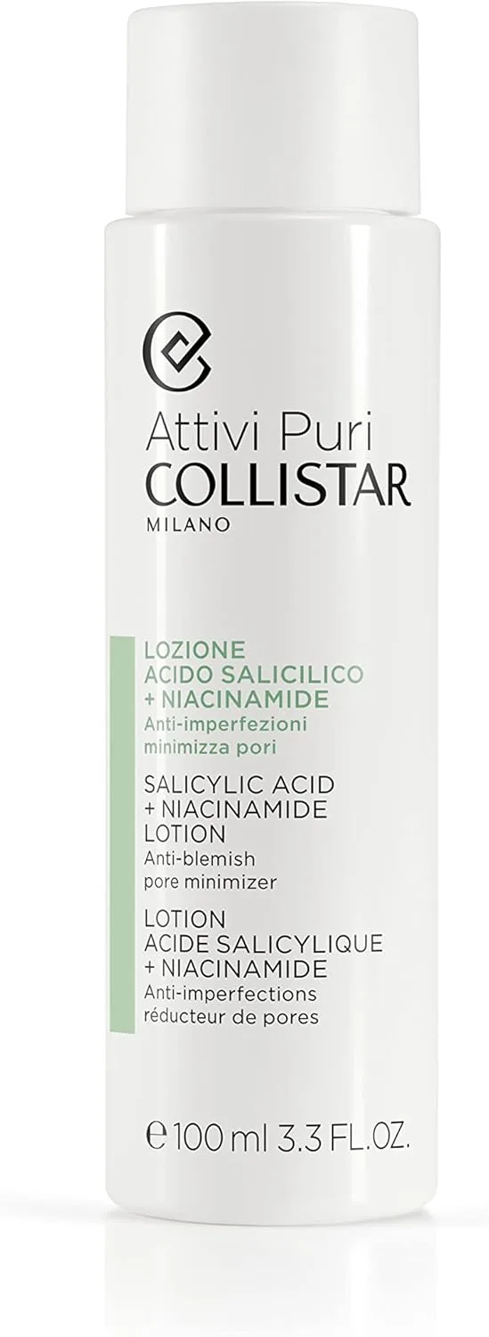 Collistar ▫️ Attivi Puri Loção Ácido Salicílico + Niacinamida, Anti-imperfeições, Minimiza os Poros e Esfolia Suavemente a Pele, Ilumina e Refirma o Rosto, Solução Líquida, 100 ml