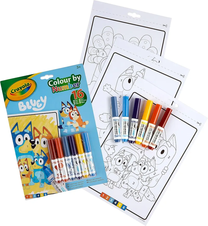 CRAYOLA ▫️ Álbum Colour by Number Bluey, 16 páginas para colorir e 6 marcadores, 04-2776G
