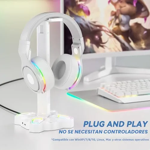 KDD ▫️ Suporte para auscultadores de jogos Led com 2 portas de carregamento USB e 1 porta Type-C 2