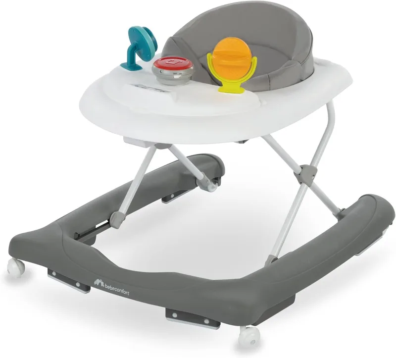 Bebeconfort ▫️ Explorer, Andador para bebés, Primeiros passos, 3 alturas ajustáveis, Centro de atividades com 12 melodias, Assento almofadado, Base antiderrapante, Para crianças dos 6 meses aos 12 kg, Grey Mist