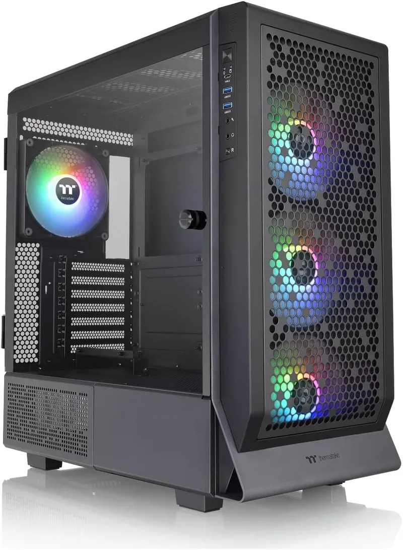 Thermaltake ▫️ Ceres 500 TG ARGB | Torre Média Compatível com E-ATX | Painéis Perfurados para Alto Fluxo de Ar | 4 Ventoinhas CT140 ARGB Pré-instaladas | Suporta Radiador Frontal de 420 mm | Preto