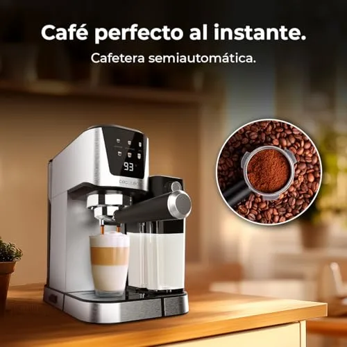 Cecotec ▫️ Máquina de café semiautomática Power Espresso 20 Cream, 20 bar, aquecimento por Thermoblock, adequada para café moído, expresso, cappuccino e latte, ecrã tátil, reservatório de leite de 700 ml e de água de 1 L 3