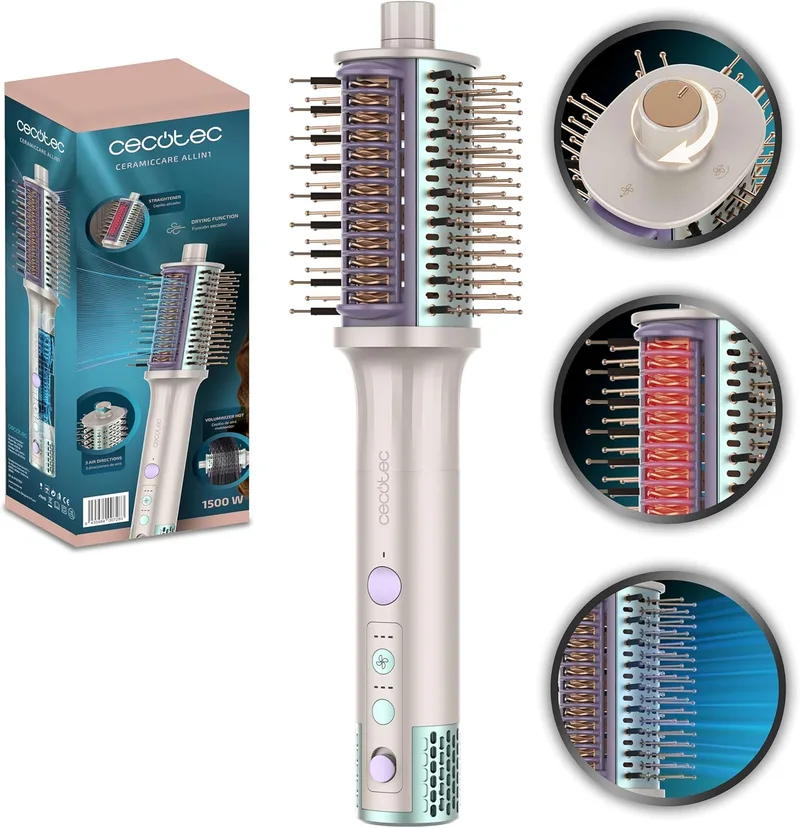 Cecotec ▫️ Escova de Ar Multifunções, Modeladora e Alisadora CeramicCare Allin1. 1500, Escova Multifuncional, 4 Funções, Motor BLDC, 3 Direções de Ar, Tecnologia de Iões
