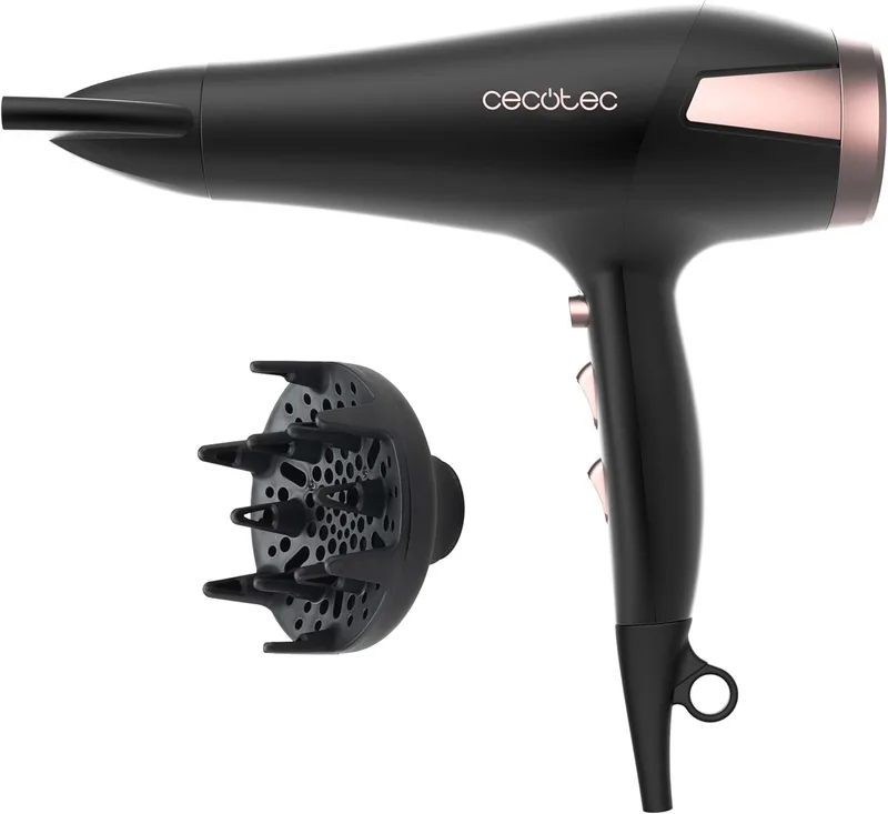 Cecotec ▫️ Secador de Cabelo Bamba IoniCare Elegance. 2400W com Motor AC, Tecnologia de Iões e Alto Fluxo de Ar, 2 Velocidades e 3 Temperaturas, Inclui Bocal Concentrador e Difusor.