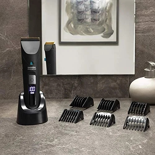 Cecotec ▫️ Cortador de cabelo Bamba PrecisionCare Wet&Dry. Bateria de lítio, autonomia de 120 minutos, lâminas de aço inoxidável com revestimento de titânio, IPX6, modo com fio, inclui 8 pentes 3