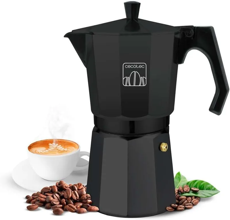Cecotec ▫️ Cafeteira italiana Cumbia Mokclassic 600 Black, 300 ml, em alumínio, com capacidade para 6 chávenas de café, na cor preta, adequada para todo o tipo de cozinhas e fácil de limpar