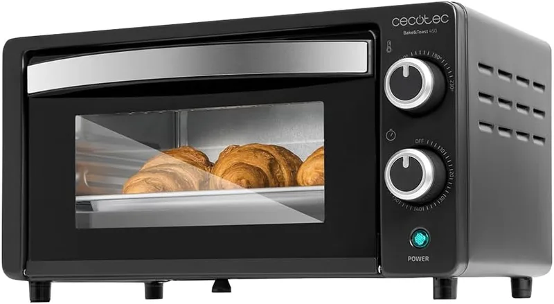 Cecotec ▫️ Forno de mesa Bake&Toast 1090 Black, 10 L, 1000 W, temporizador de 60 min, temperatura regulável até 230 ºC, tabuleiro para assar, grelha e uma pega com pinças