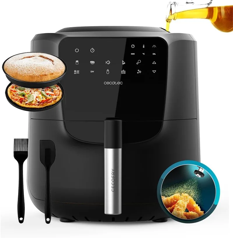 Cecotec ▫️ Air Fryer Oil Free 5,5 L Cecofry Rain Pack. Fritadeira com acessórios. 1550 W, pulverizador de óleo incorporado, pulverização automática e manual, controlo tátil, auto-limpeza.