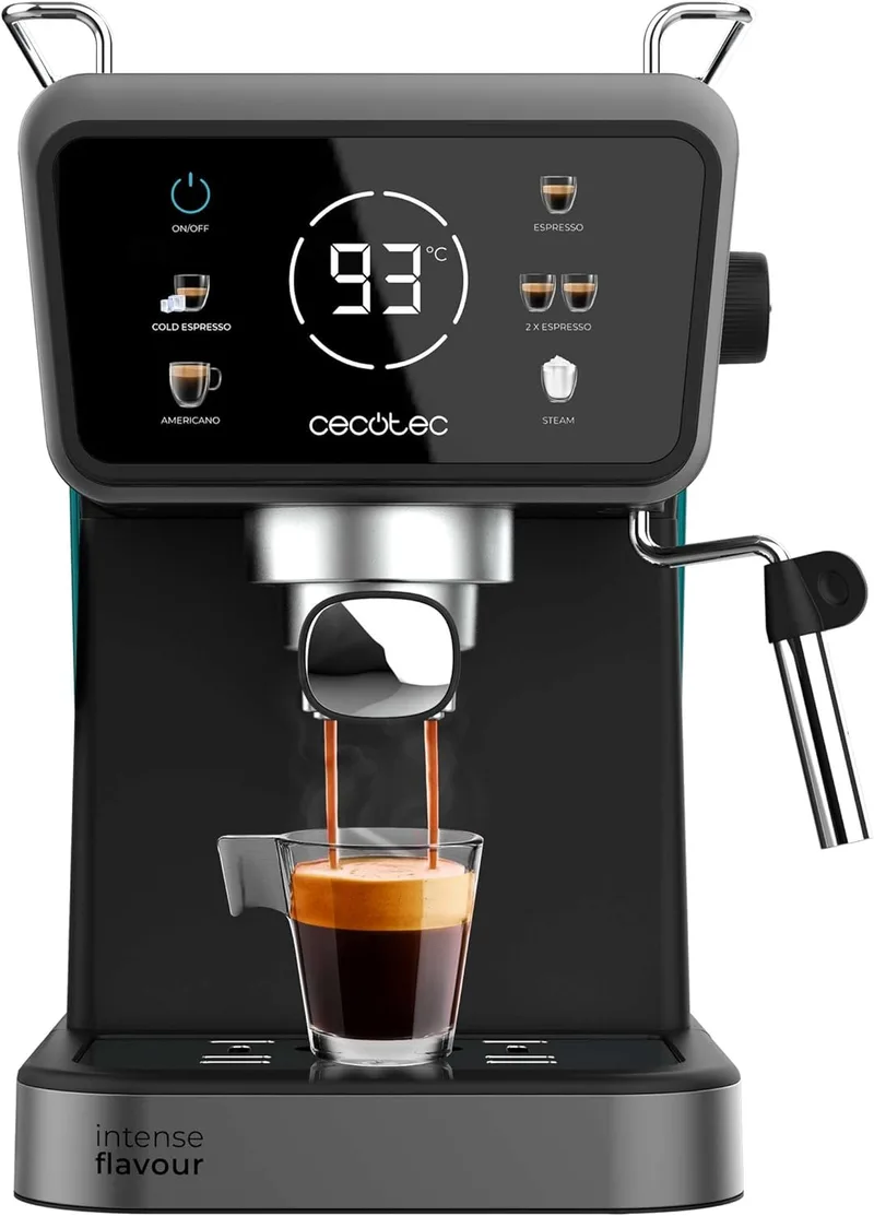 Cecotec ▫️ Cafeteira Expresso Power Espresso Touch ColdBrew. 1350W, Cold Brew Coffee, Espresso e Cappuccino, 20 Barras de Pressão, Steerable Steamer, Touch, Depósito de Água 1,5L e Depósito de Leite 550ml.