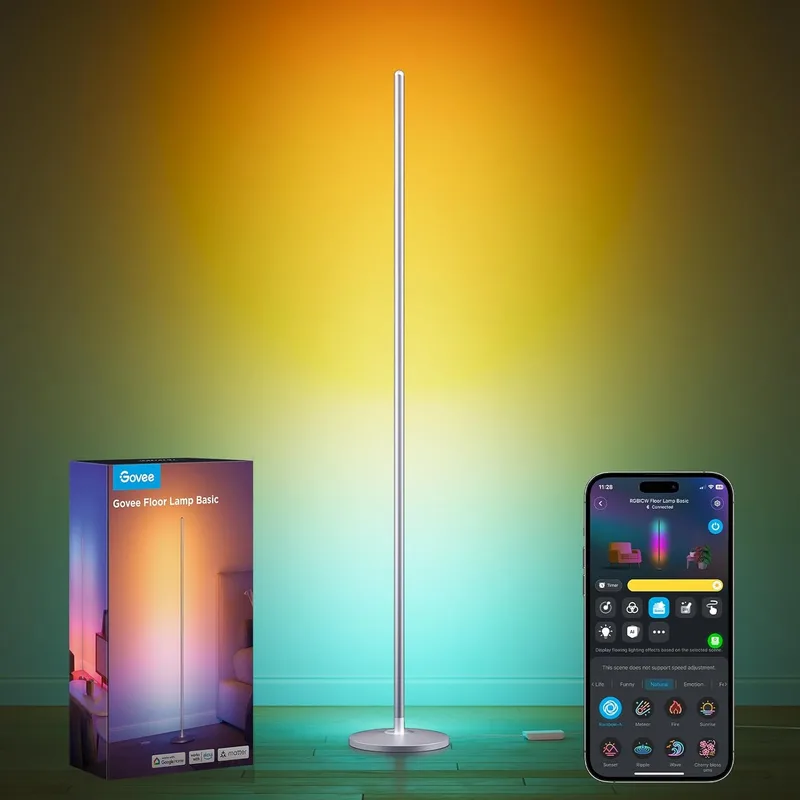 Govee ▫️ Lâmpada de pé LED RGBIC com regulação de intensidade 2700-6500K, cor prateada