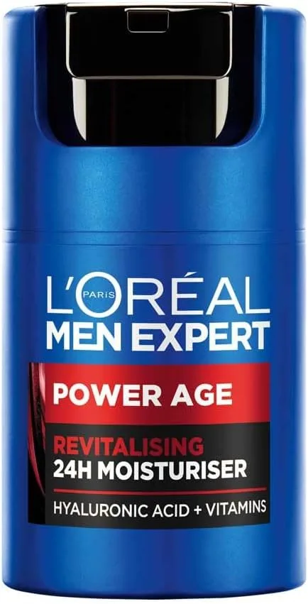 L'Oreal Paris Men Expert ▫️ L'Oréal Men's Moisturising Cream, Antirrugas e anti-idade, Com ácido hialurónico anti-idade, Para pele seca e baça, Men Expert Power Age, 100ml