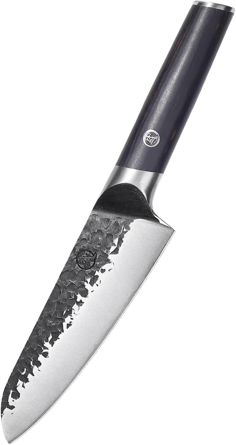 MITSUMOTO SAKARI ▫️ Facas de cozinha japonesas Faca Santoku, 17 cm Facas de cozinha profissionais forjadas à mão com 3 camadas, faca para carne super afiada (cabo em madeira de Pakkawood e caixa de oferta)