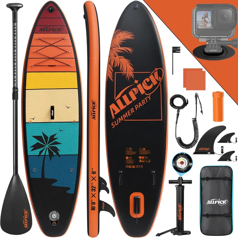 ALLPICK ▫️ Prancha de Paddle Surf Inflável, Stand Up Paddle Board (SUP), Prancha de Paddle Surf de 320 cm, Suporte Universal para Câmara, Pagaia Ajustável, Para Principiantes e Avançados, 200 kg