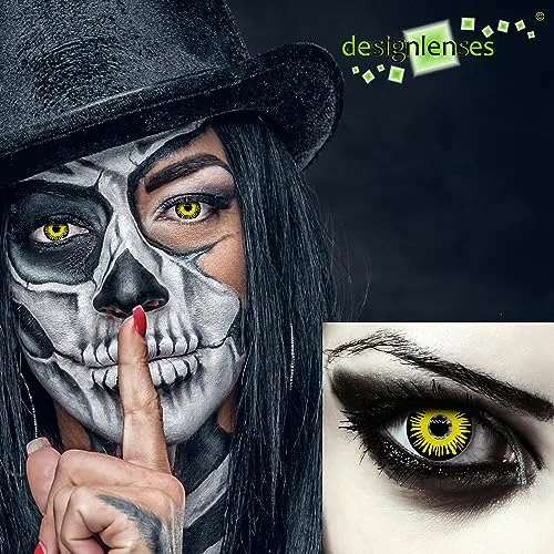 Designlenses ▫️ Duas lentes de contacto diárias amarelas e pretas para a fantasia de Halloween do Jeffrey Dahmer, 1 par/2 unidades, sem graduação (Yellow Fear, 14,00, 0,00) 4