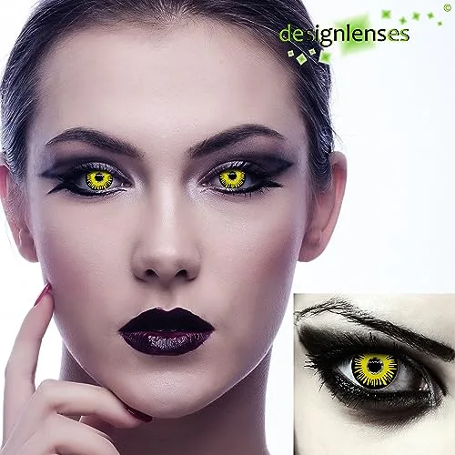 Designlenses ▫️ Duas lentes de contacto diárias amarelas e pretas para a fantasia de Halloween do Jeffrey Dahmer, 1 par/2 unidades, sem graduação (Yellow Fear, 14,00, 0,00) 7