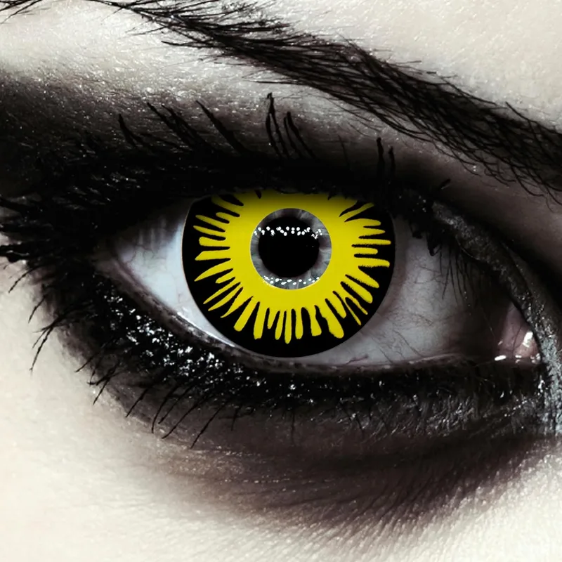 Designlenses ▫️ Duas lentes de contacto diárias amarelas e pretas para a fantasia de Halloween do Jeffrey Dahmer, 1 par/2 unidades, sem graduação (Yellow Fear, 14,00, 0,00)