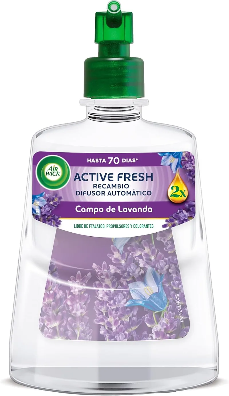 Air Wick ▫️ Active Fresh Automatic Non-Aerosol Spray, ambientador doméstico neutralizador de odores com fragrância Lavender Field, 2 vezes mais óleos essenciais, recarga 228 ml