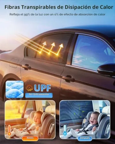PEMOTech ▫️ Pára-sol para carro para bebé, 2 unidades para janelas laterais traseiras, tecido duplo elástico e respirável, proteção UV e rede mosquiteira, preto 2