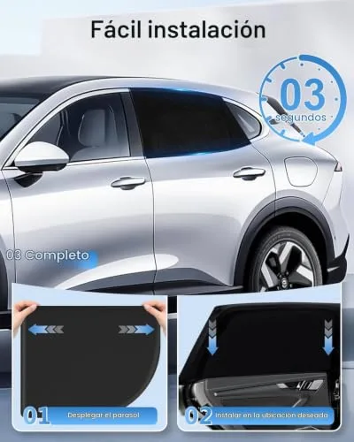 PEMOTech ▫️ Pára-sol para carro para bebé, 2 unidades para janelas laterais traseiras, tecido duplo elástico e respirável, proteção UV e rede mosquiteira, preto 3
