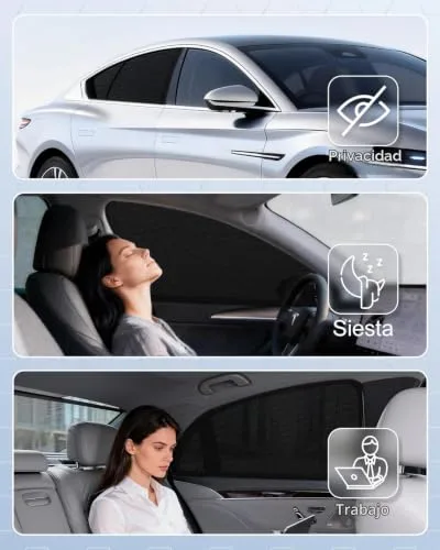PEMOTech ▫️ Pára-sol para carro para bebé, 2 unidades para janelas laterais traseiras, tecido duplo elástico e respirável, proteção UV e rede mosquiteira, preto 4