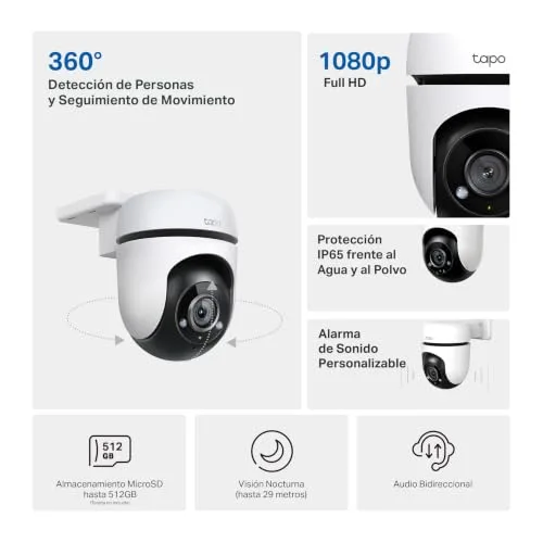 Tapo ▫️ C500 - Câmara de vigilância Wi-Fi para exterior com visão de 360º, 1080p e deteção por IA 2