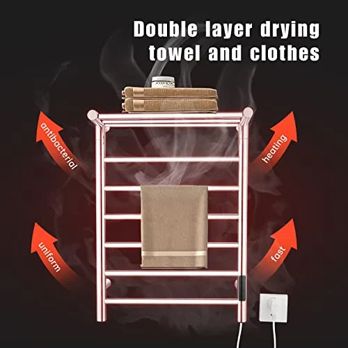 QL ▫️ Toalheiro Elétrico com Temporizador, Toalheiro Elétrico de Parede Inteligente com Temperatura Ajustável, 145 W, Aço Inoxidável, 680 x 500 mm, Prateado 3