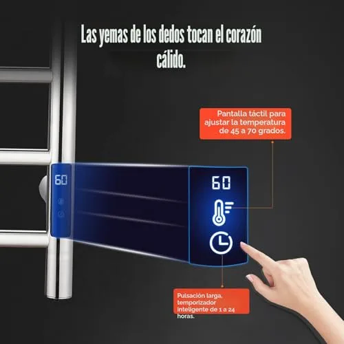 QL ▫️ Toalheiro Elétrico com Temporizador, Toalheiro Elétrico de Parede Inteligente com Temperatura Ajustável, 145 W, Aço Inoxidável, 680 x 500 mm, Prateado 4