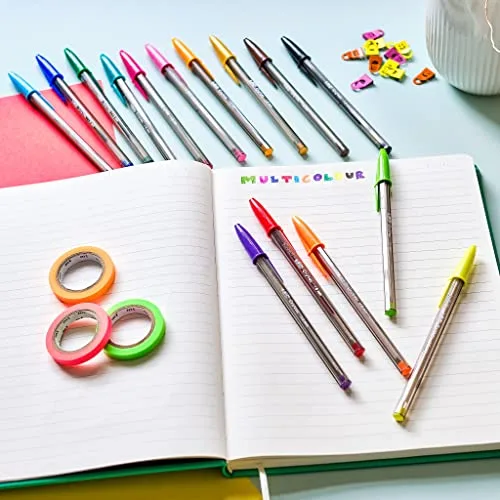 BIC ▫️ Conjunto Colourful com Fita Corretora Mini Pocket Mouse, Canetas Cristal Multicoloridas, Marcadores Highlighter Grip e Canetas de Tinta Intensity Dual Tip - Cores Sortidas, Embalagem de 23 4