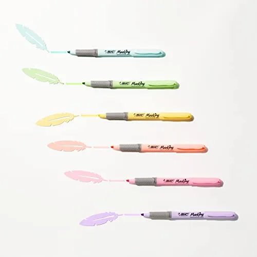 BIC ▫️ Conjunto de secretária Pastel com marcadores, portaminas, sublinhadores e canetas de ponta fina - Tinta e corpo em cores pastel variadas, embalagem de 23 unidades 2