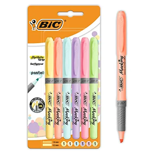 BIC ▫️ Conjunto de secretária Pastel com marcadores, portaminas, sublinhadores e canetas de ponta fina - Tinta e corpo em cores pastel variadas, embalagem de 23 unidades 3
