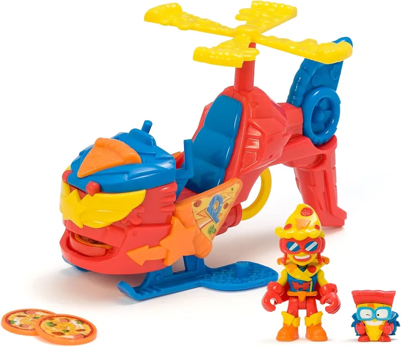 SUPERTHINGS RIVALS OF KABOOM ▫️ SUPERTHINGS Pizzacopter, Helicóptero Lançador de Discos de Pizza, Inclui 1 Kazoom Kid e 1 SuperThing