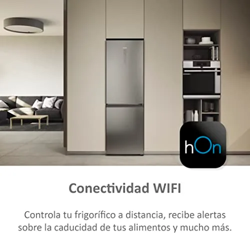 Haier ▫️ 2D Série 60 3 HDW3618DNPK - Frigorífico combinado, funções inteligentes, ligação Wi-Fi, motor inverter, gaveta «Humidity Zone», sistema «Total No Frost», compartimento para garrafas, largura de 60 cm, 341 L, iluminação LED, aço inoxidável 4