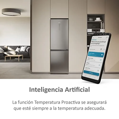 Haier ▫️ 2D Série 60 3 HDW3618DNPK - Frigorífico combinado, funções inteligentes, ligação Wi-Fi, motor inverter, gaveta «Humidity Zone», sistema «Total No Frost», compartimento para garrafas, largura de 60 cm, 341 L, iluminação LED, aço inoxidável 7