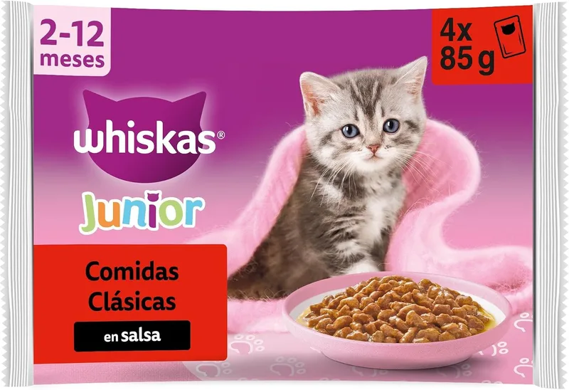 Whiskas ▫️ Duo Comida húmida em molho para gatos jovens - Mistura clássica - 13 x 4 saquinhos de 85 g